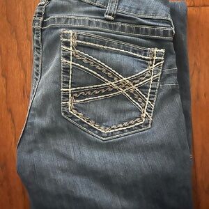 Ariat Blue Boot Cut Jeans with Tan Stitching